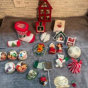 Vintage 1970’s Christmas Kitchy Ornaments Mini Ceramic Tree Lot